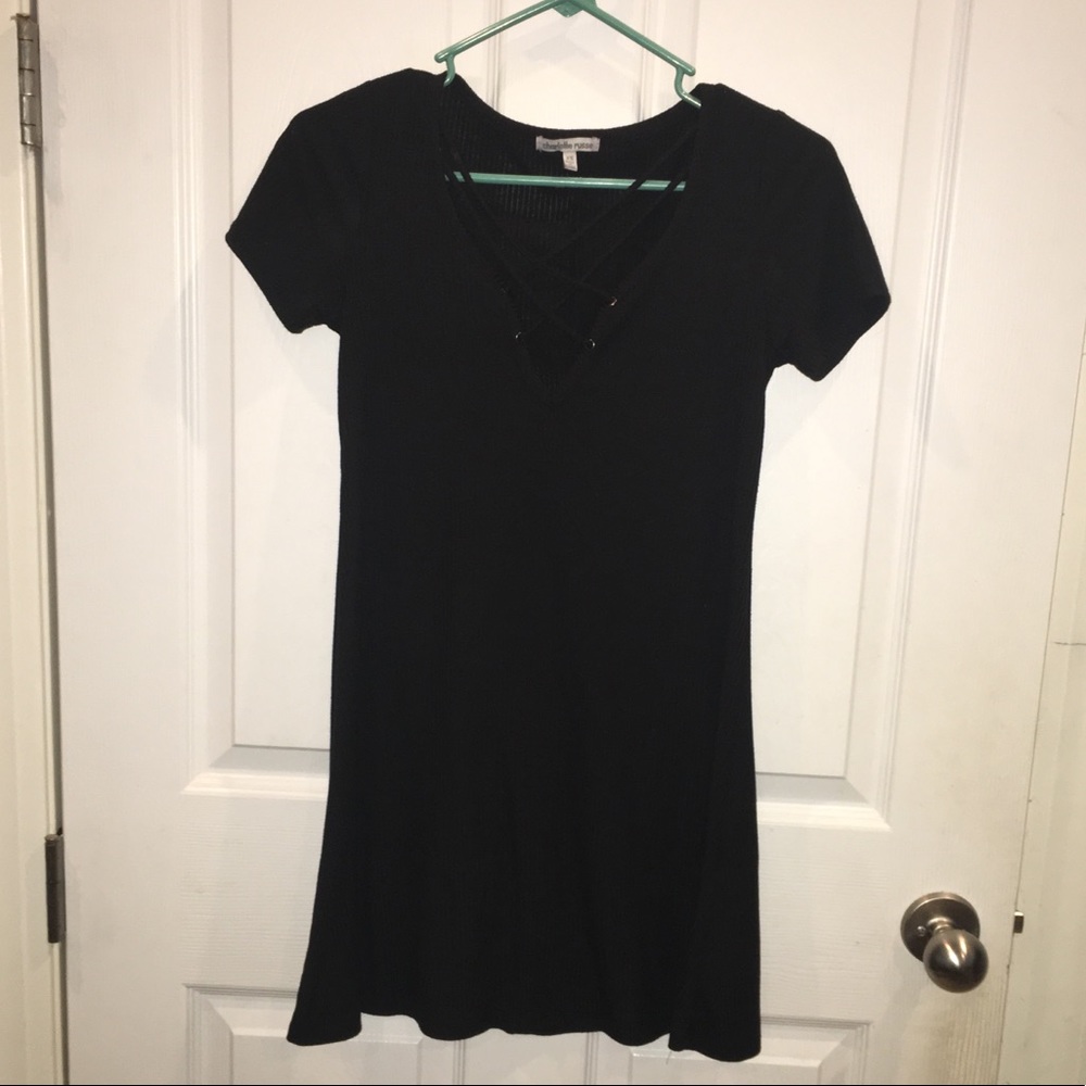 Ribbed Black Shift Dress